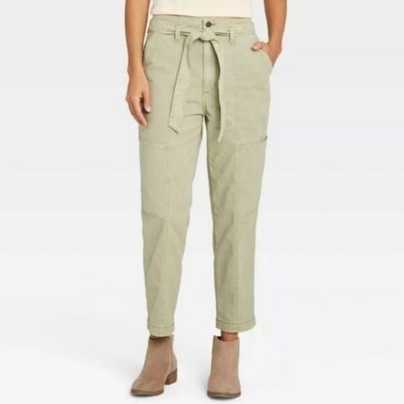 Universal Thread | Tapered Cropped Utility Pants High Waisted Belted Green 16 - Picture 1 of 7